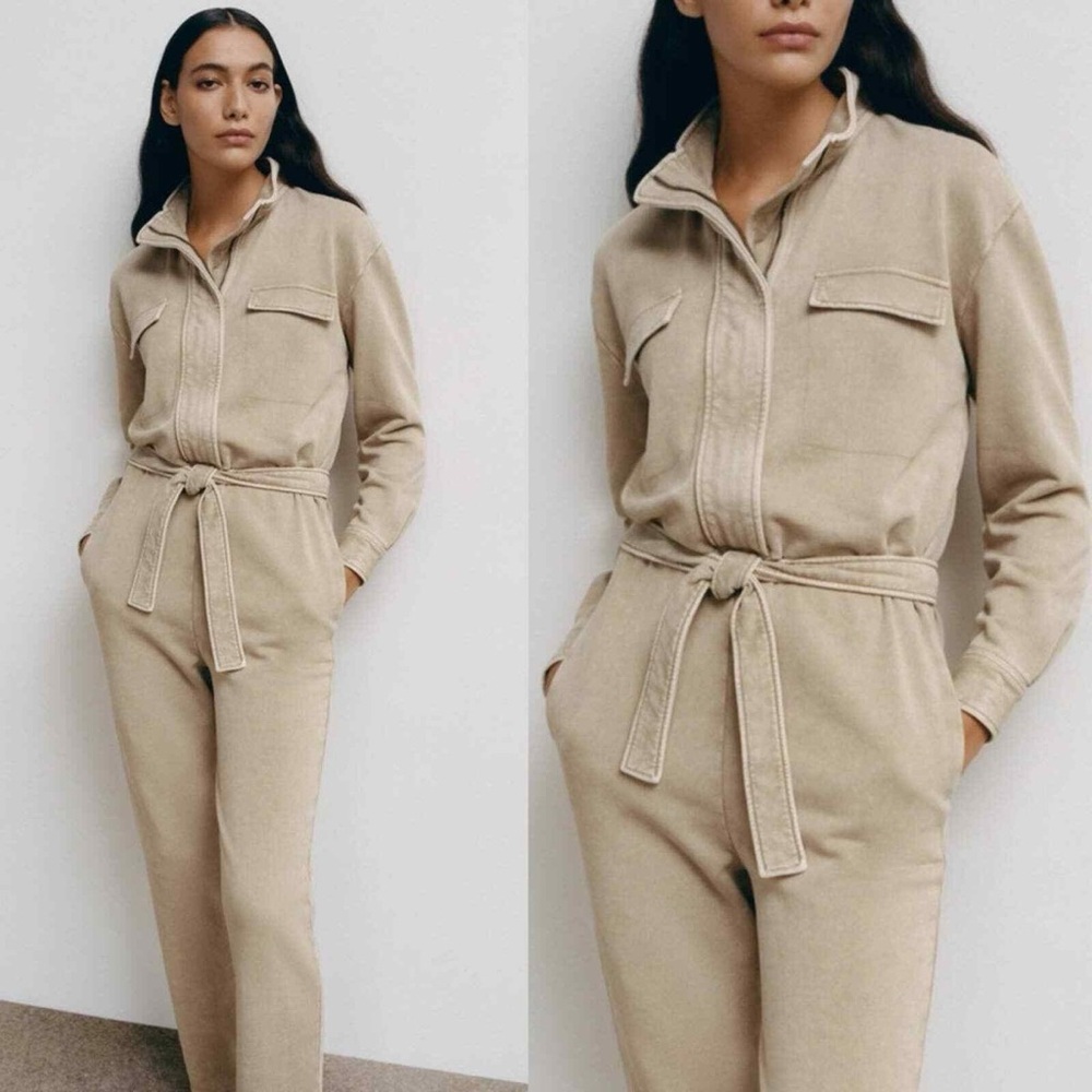 Zara Beige - WASHED EFFECT LONG JUMPSUIT